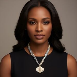 Geometric Cross Pendant Scarf Necklace